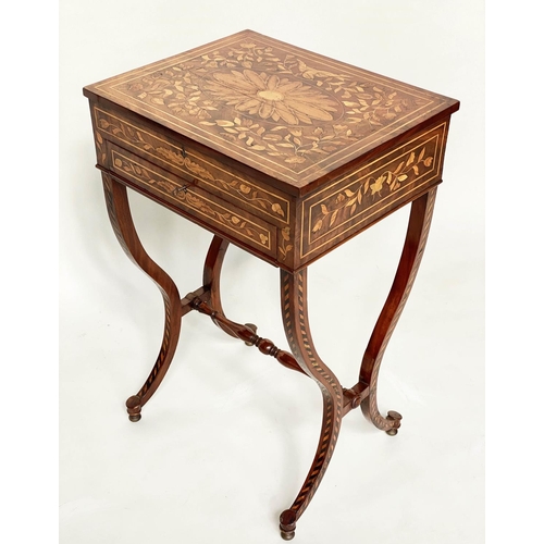 179 - DUTCH SIDE TABLE, 19th century mahogany and allover satinwood foliate marquetry with rising lid frie... 