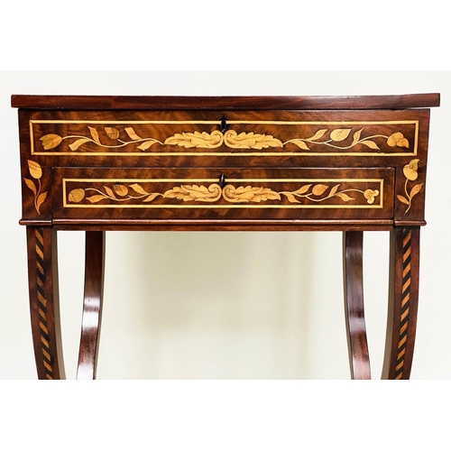 179 - DUTCH SIDE TABLE, 19th century mahogany and allover satinwood foliate marquetry with rising lid frie... 