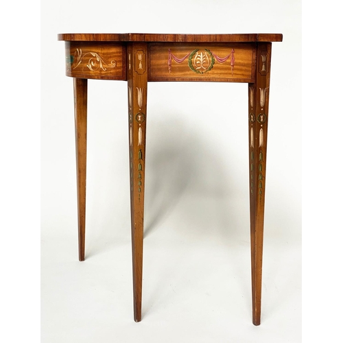 181 - CONSOLE TABLE, George III design satinwood serpentine and decoration and tapering square supports, 8... 