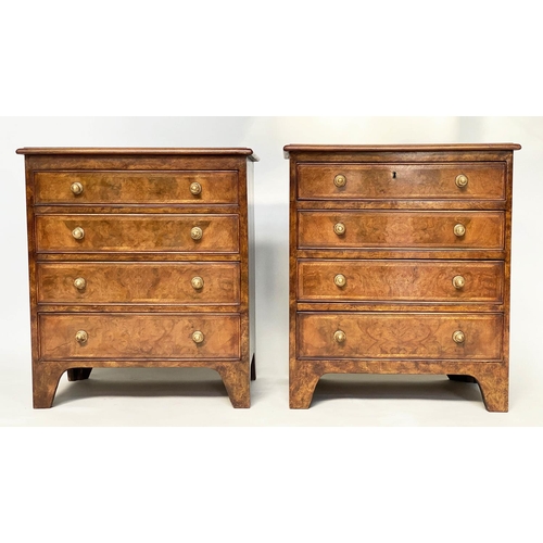 183 - BEDSIDE CHESTS, a pair, George III design burr walnut and crossbanded each with four drawers, 62cm W... 