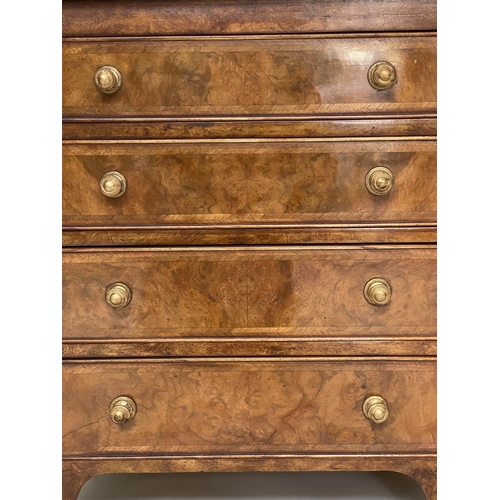 183 - BEDSIDE CHESTS, a pair, George III design burr walnut and crossbanded each with four drawers, 62cm W... 