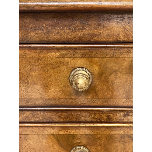 183 - BEDSIDE CHESTS, a pair, George III design burr walnut and crossbanded each with four drawers, 62cm W... 