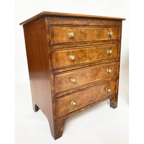 183 - BEDSIDE CHESTS, a pair, George III design burr walnut and crossbanded each with four drawers, 62cm W... 