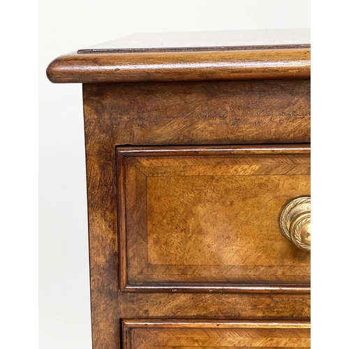 183 - BEDSIDE CHESTS, a pair, George III design burr walnut and crossbanded each with four drawers, 62cm W... 