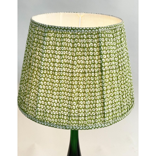 184 - POOKY TABLE LAMPS, a pair, green conical glass and pleated shades, 75cm. (2)