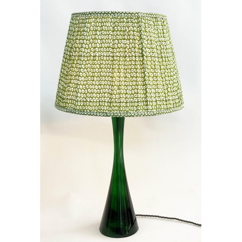 184 - POOKY TABLE LAMPS, a pair, green conical glass and pleated shades, 75cm. (2)