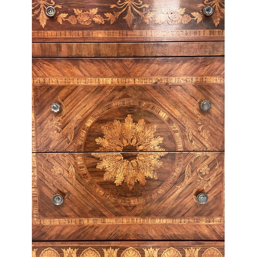 185 - COMMODINOS, a pair, North Italian Lombardy style, walnut tulip wood and satinwood marquetry, each wi... 