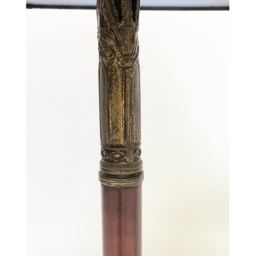 188 - TELESCOPIC TABLE/LIBRARY LAMPS, a pair, early 20th century patinated gothic and ormolu, each with ex... 