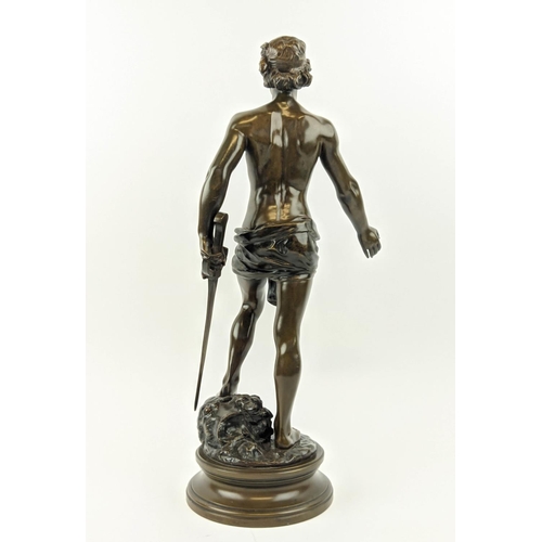 19 - ADRIEN ETIENNE GAUDEZ (1845-1902), bronze figure of 'David', with his foot resting on the head of Go... 