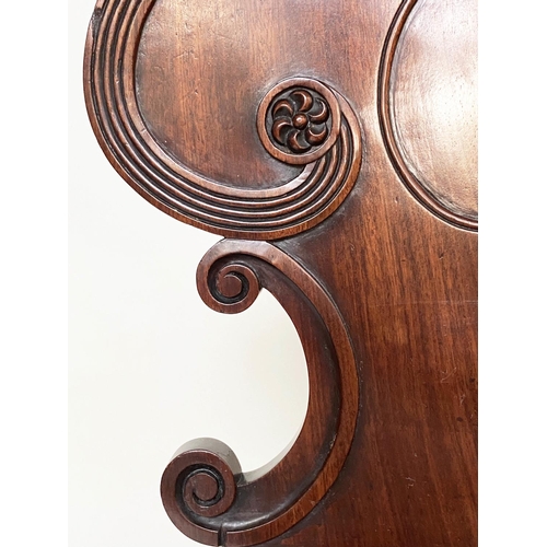 192 - HALL CHAIRS, a pair, 19th century William IV mahogany, each with scroll carved back and facetted fro... 