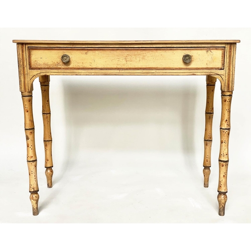 196 - FAUX BAMBOO WRITING TABLE, 19th century English with frieze drawer (some decoration refreshed), 93cm... 