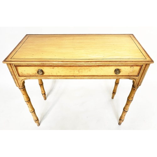 196 - FAUX BAMBOO WRITING TABLE, 19th century English with frieze drawer (some decoration refreshed), 93cm... 