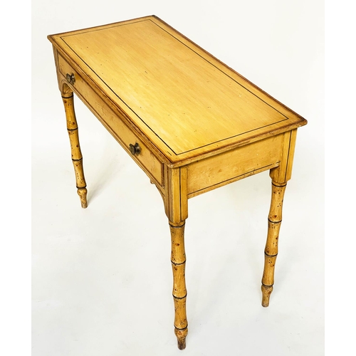 196 - FAUX BAMBOO WRITING TABLE, 19th century English with frieze drawer (some decoration refreshed), 93cm... 