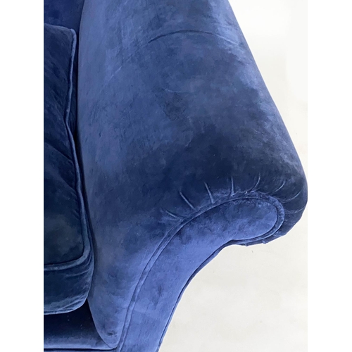 197 - GEORGE SMITH SOFA, Royal blue velvet upholstered with arched back and scroll arms stamped 'George sm... 