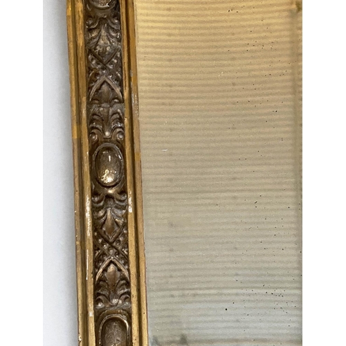 198 - OVERMANTEL MIRROR, 19th century giltwood and gesso, with rosette frieze and acanthus leaf moulded fr... 