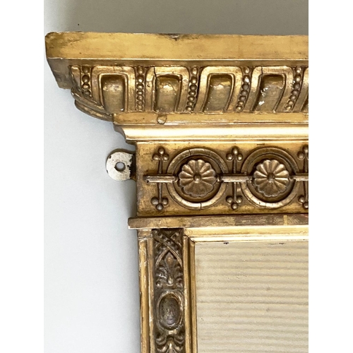 198 - OVERMANTEL MIRROR, 19th century giltwood and gesso, with rosette frieze and acanthus leaf moulded fr... 