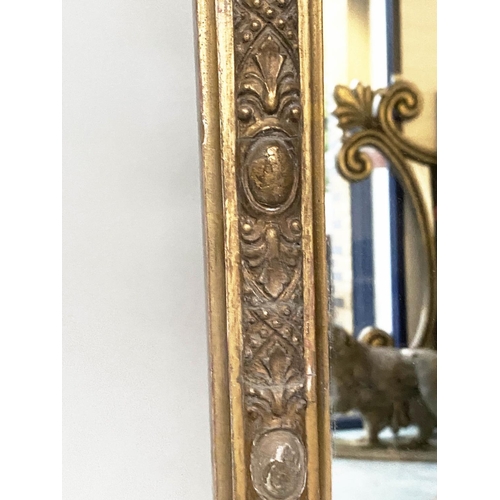 198 - OVERMANTEL MIRROR, 19th century giltwood and gesso, with rosette frieze and acanthus leaf moulded fr... 