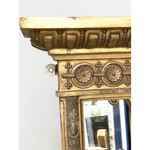 198 - OVERMANTEL MIRROR, 19th century giltwood and gesso, with rosette frieze and acanthus leaf moulded fr... 