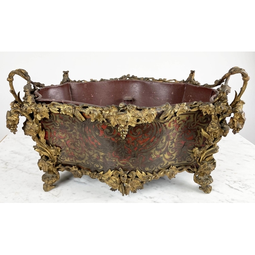 20 - JARDINIERE, 19th century Boulle work marquetry by Alphonse Girdoux, Paris, Rococo style with ornate ... 