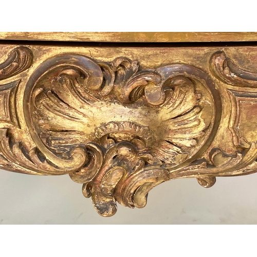 200 - CONSOLE TABLE, 19th century French Louis XV style, carved giltwood with serpentine front, three frie... 