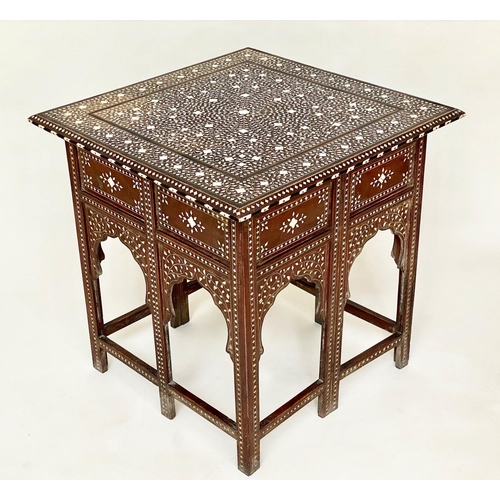 203 - HOSHIARPUR TABLE, 19th century North Indian, square hardwood and profusely bone inlaid with conformi... 