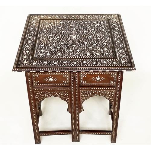 203 - HOSHIARPUR TABLE, 19th century North Indian, square hardwood and profusely bone inlaid with conformi... 