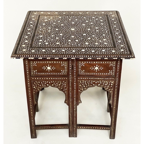 203 - HOSHIARPUR TABLE, 19th century North Indian, square hardwood and profusely bone inlaid with conformi... 