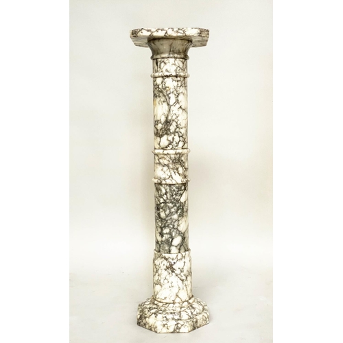 208 - ALABASTER COLUMN, early 20th century Italian with pillar support and facetted base, 100cm H x 25cm W... 