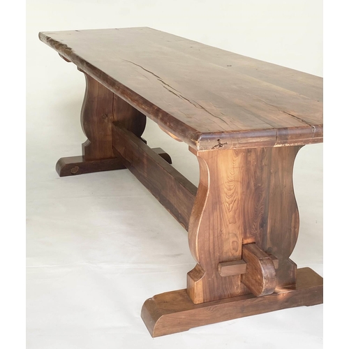 215 - YEWWOOD REFECTORY TABLE, early 20th century Welsh solid yewwood handmade with patinated thick three ... 