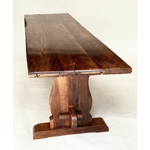 215 - YEWWOOD REFECTORY TABLE, early 20th century Welsh solid yewwood handmade with patinated thick three ... 