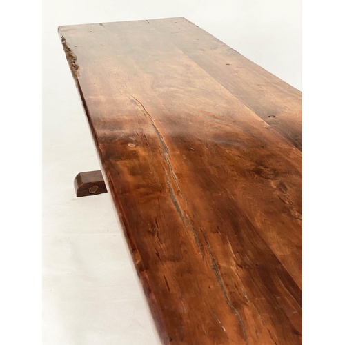 215 - YEWWOOD REFECTORY TABLE, early 20th century Welsh solid yewwood handmade with patinated thick three ... 