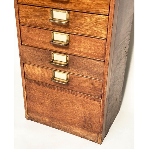 218 - FILING CHEST, mid 20th century oak with eighteen drawers and brass labels/handles, stamped 'ER' Gove... 