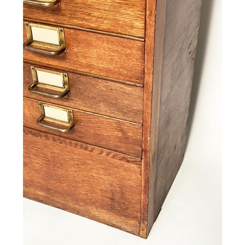 218 - FILING CHEST, mid 20th century oak with eighteen drawers and brass labels/handles, stamped 'ER' Gove... 