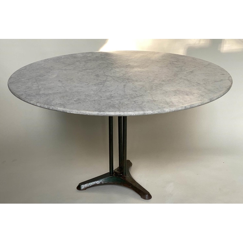 220 - CENTRE TABLE, early 20th century French circular carrara marble top raised upon cast iron green pain... 