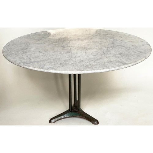 220 - CENTRE TABLE, early 20th century French circular carrara marble top raised upon cast iron green pain... 