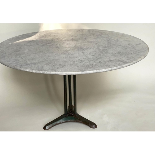 220 - CENTRE TABLE, early 20th century French circular carrara marble top raised upon cast iron green pain... 