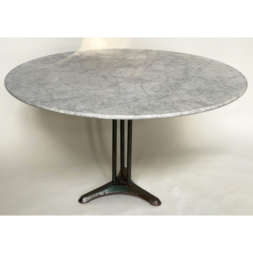 220 - CENTRE TABLE, early 20th century French circular carrara marble top raised upon cast iron green pain... 