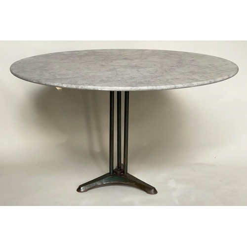 220 - CENTRE TABLE, early 20th century French circular carrara marble top raised upon cast iron green pain... 