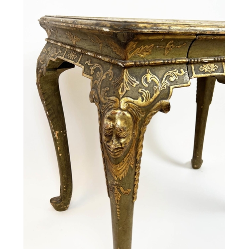 236 - CENTRE TABLE, 77cm H x 82cm W x 57cm D, early 20th century George I style green painted giltwood & g... 