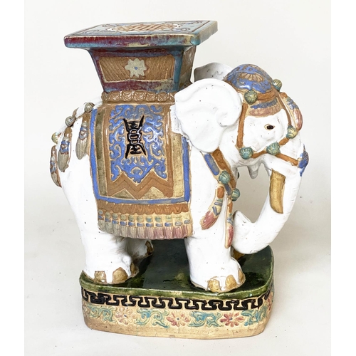 250 - ELEPHANT STOOLS, a pair, early 20th century Chinese ceramic white, green and blue in ceremonial atti... 