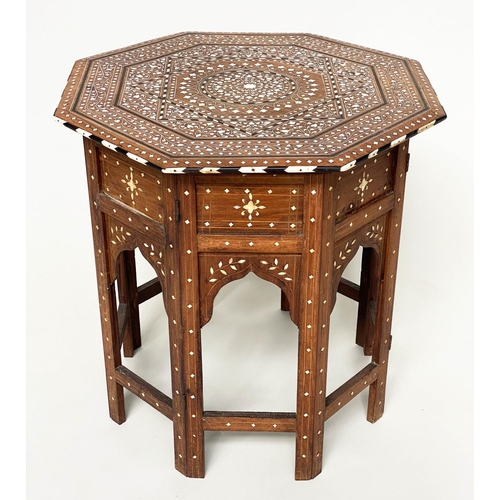 252 - HOSHIARPUR TABLE, 19th century North Indian octagonal hardwood and profusely bone inlaid with coform... 