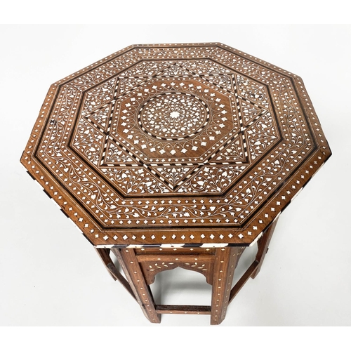 252 - HOSHIARPUR TABLE, 19th century North Indian octagonal hardwood and profusely bone inlaid with coform... 