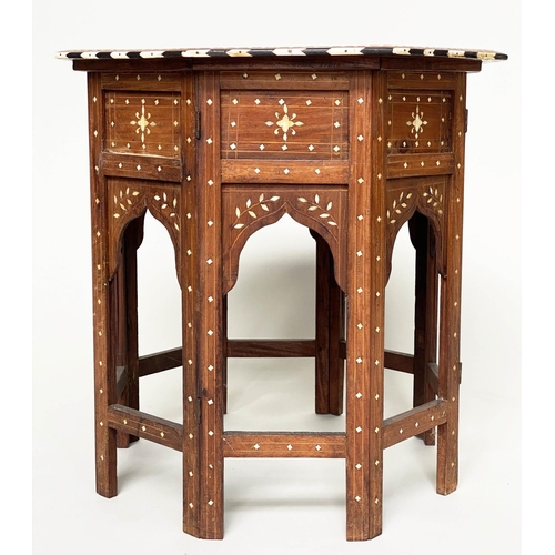 252 - HOSHIARPUR TABLE, 19th century North Indian octagonal hardwood and profusely bone inlaid with coform... 