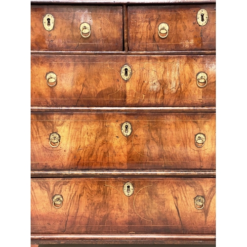 256 - QUEEN ANNE CHEST, early 18th century English Queen Anne period, figured walnut and boxwood line inla... 