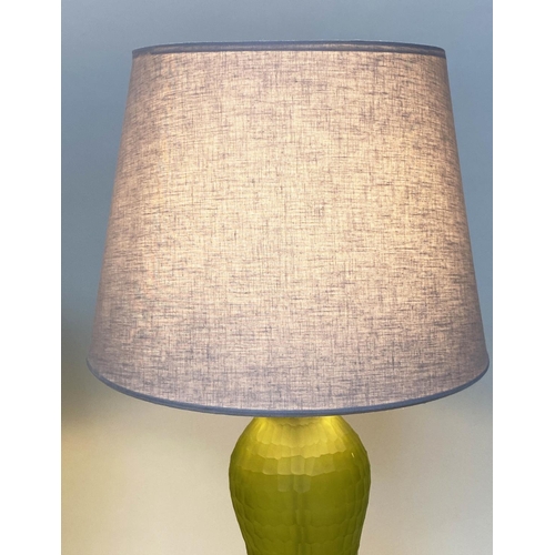 257 - JULIAN CHICHESTER 'TASSIA' TABLE LAMPS, a pair, green glass with shades, 87cm H. (2)