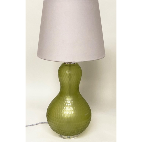 257 - JULIAN CHICHESTER 'TASSIA' TABLE LAMPS, a pair, green glass with shades, 87cm H. (2)