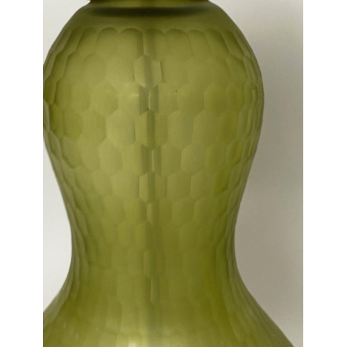 257 - JULIAN CHICHESTER 'TASSIA' TABLE LAMPS, a pair, green glass with shades, 87cm H. (2)