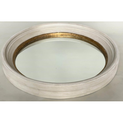 259 - WALL MIRROR, Regency style circular with reeded frame and gilt slip, 86cm W.