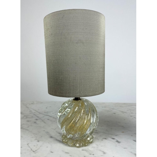 26 - MURANO TABLE LAMPS, a pair, globe shaped spiral twist design with gold inclusions, 27cm H. (2)