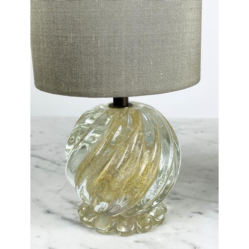 26 - MURANO TABLE LAMPS, a pair, globe shaped spiral twist design with gold inclusions, 27cm H. (2)